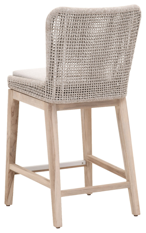 Taupe   White Rope Woven Indoor Outdoor Counter Stool Gray Teak Legs   Beach Style   Outdoor Bar Stools And Counter Stools   by Sideboards and Things  Houzz