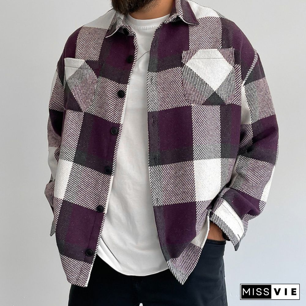 Square Check Texture Shirt Jacket