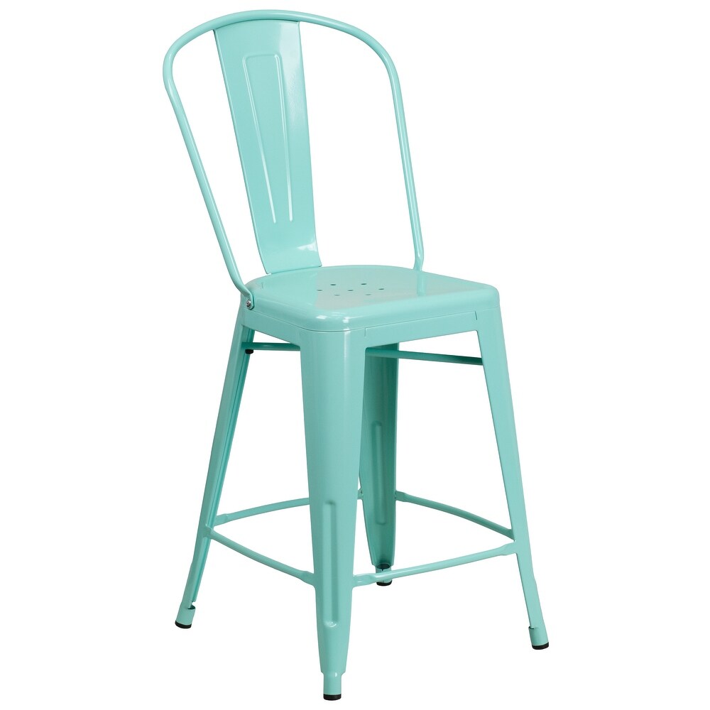 24'' High Metal Indoor Outdoor Counter Height Stool with Back   17.75\