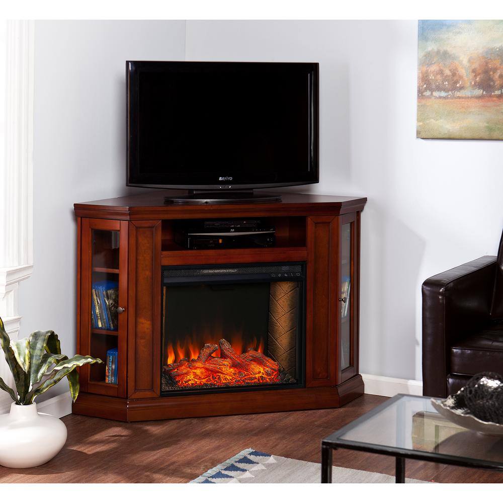 Southern Enterprises Denton Alexa Enabled 48 in. Electric Smart Fireplace in Brown Mahogany HD014364