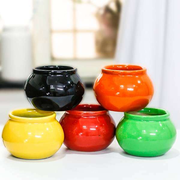 3 inch (8 cm) Handi Shape Round Ceramic Pots - Pack of 5