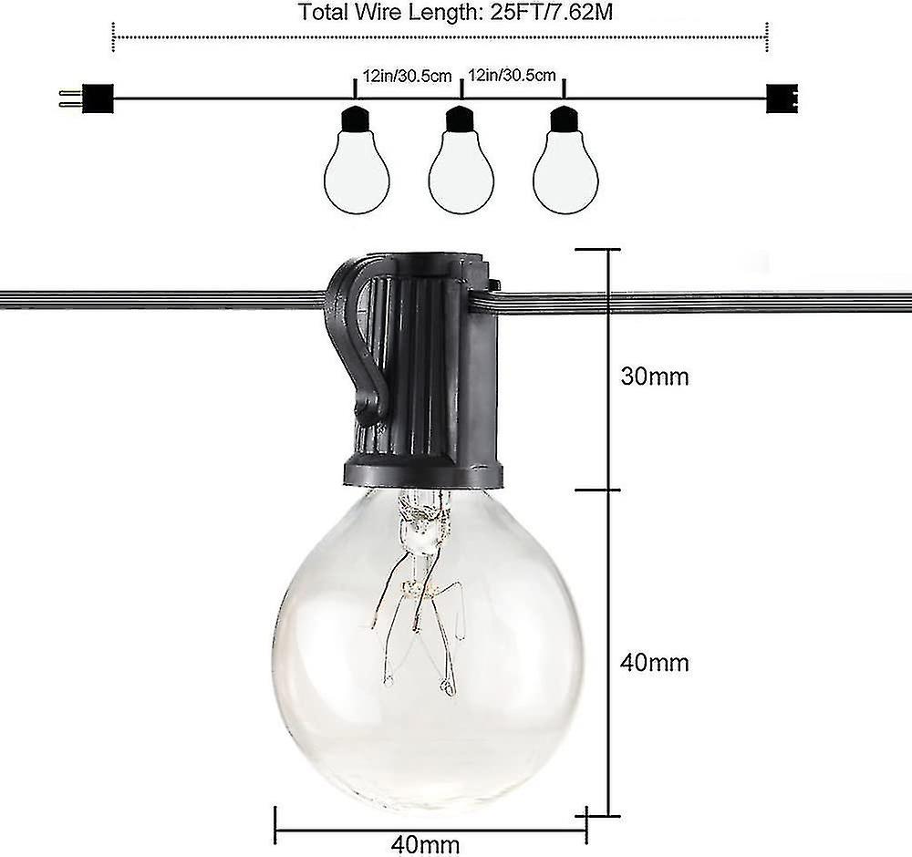 String Lights Connectable To 25 G40 Bulbs 7.62m Waterproof String Of Lights Outdoor And Indoor Decor