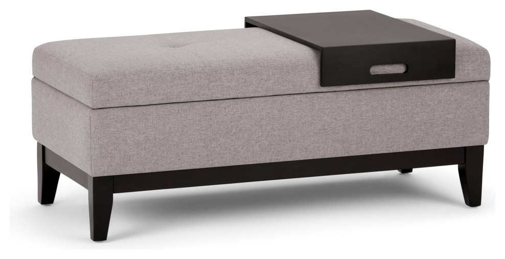 Oregon Storage Ottoman Bench With Tray  Faux Leather   Transitional   Footstools And Ottomans   by Simpli Home Ltd.  Houzz