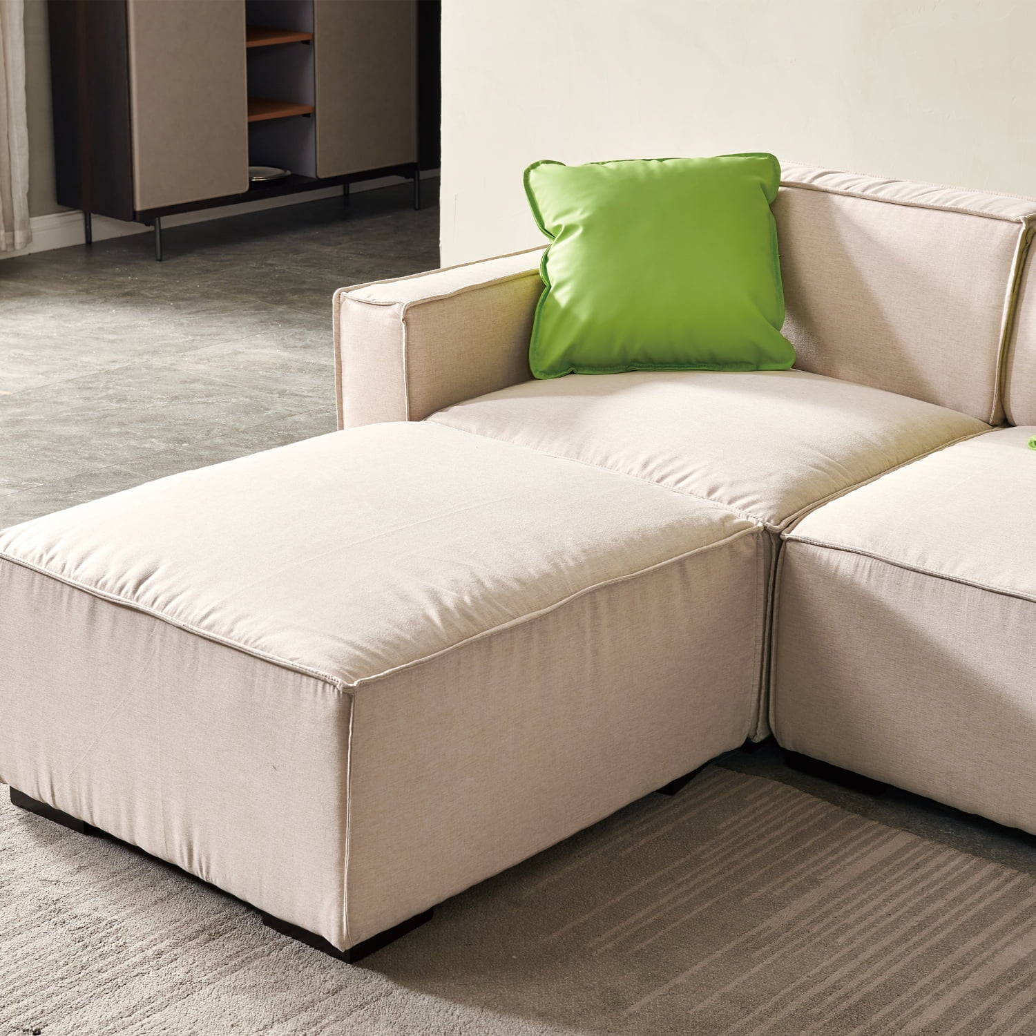 Holaki 4 Seat Modular L-Shape Sectional Fabric Sofa with Convertible Ottoman Chaise, Beige