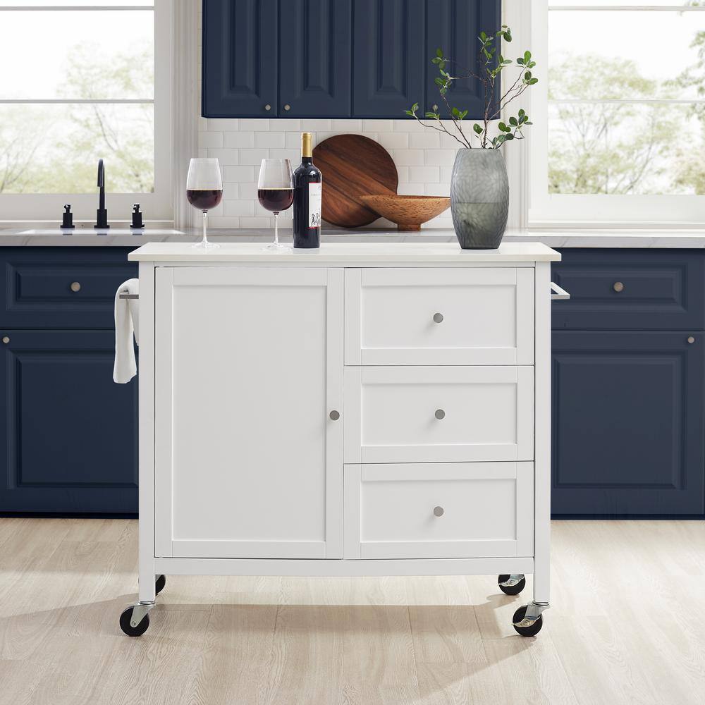 CROSLEY FURNITURE Soren White Kitchen Island with Stainless Steel Top KF30090SS-WH