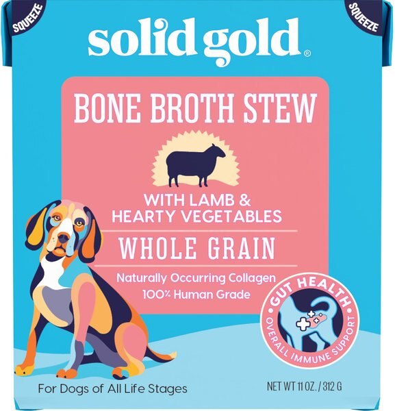 Solid Gold Bone Broth Stew with Lamb and Hearty Vegetables Whole Grain Dog Food Topper， 11-oz box