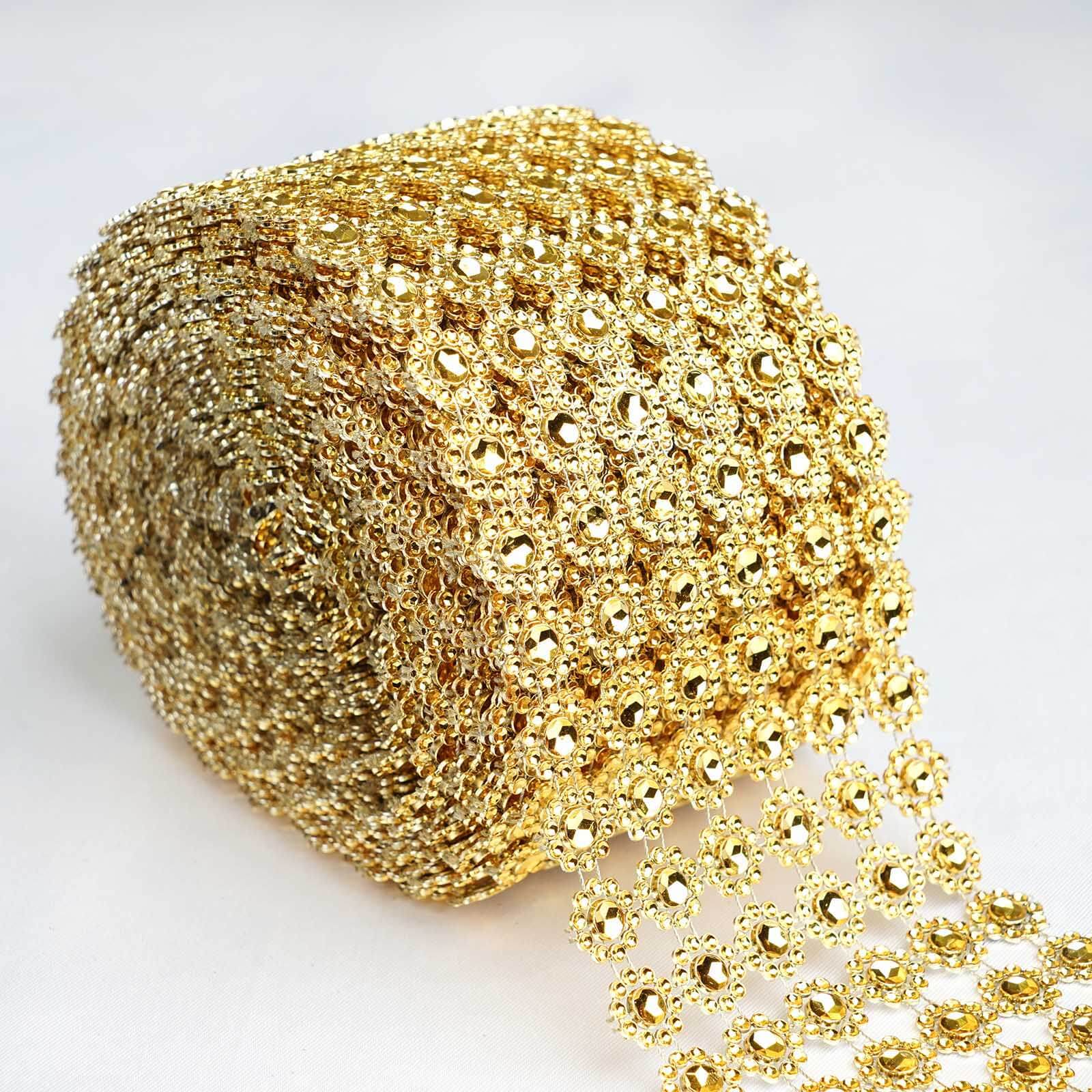 Gold Fleur Diamond Rhinestone Ribbon Wrap Roll, DIY Craft Ribbon 4