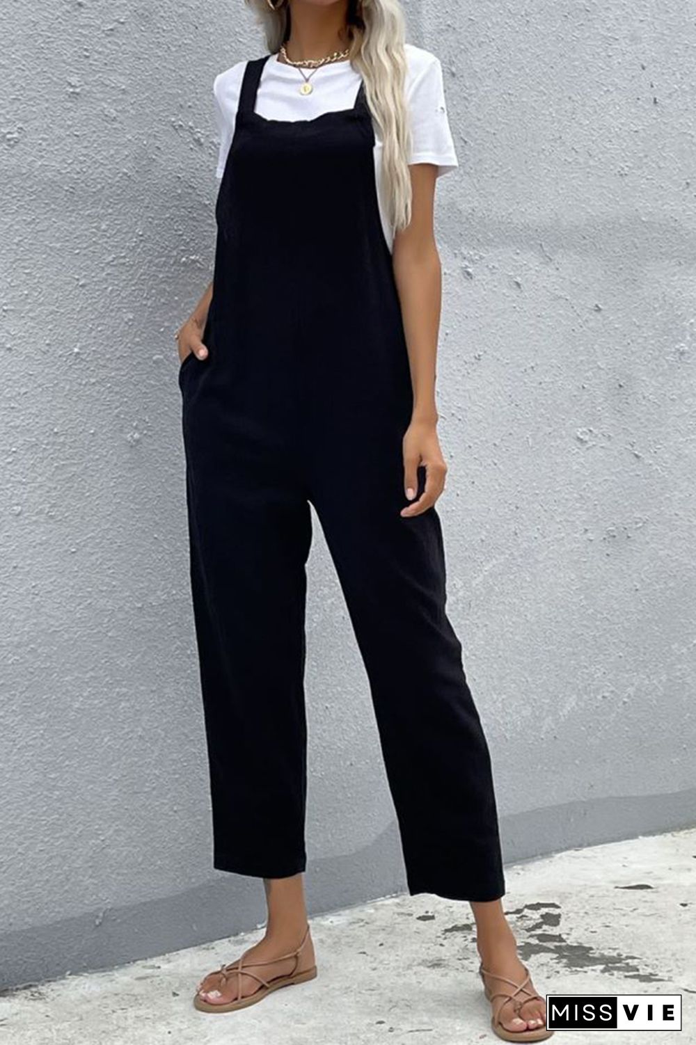 Solid Color Pocket Jumpsuit Wholesale