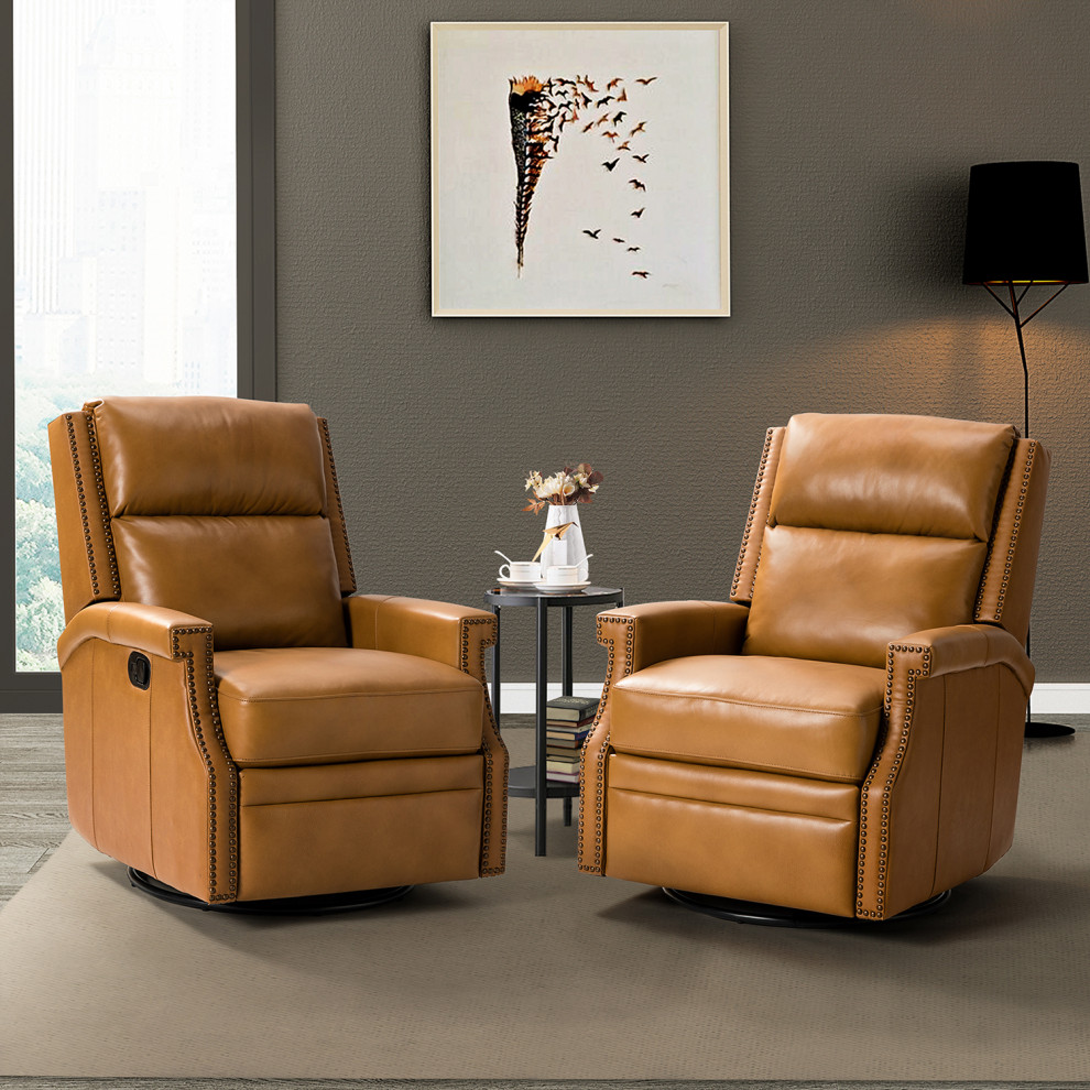 Genuine Leather Swivel Rocker Recliner  Set of 2   Transitional   Recliner Chairs   by Karat Home  Houzz