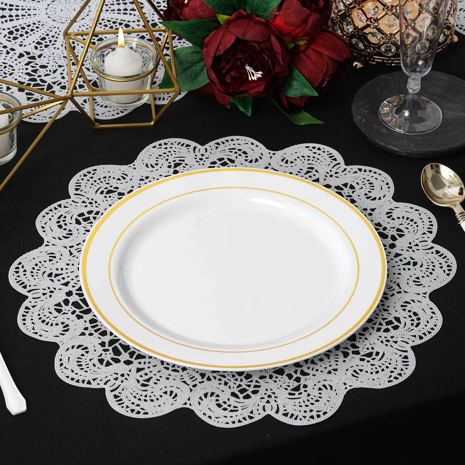 6 Pack White Vintage Floral Lace Vinyl Placemats, Non-Slip Dining Table Mats 15