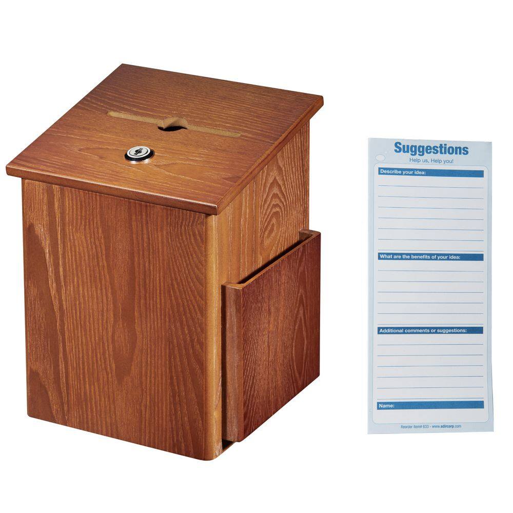 AdirOffice Squared Wood Locking Suggestion Box Medium Oak with Suggestion Cards 632-01-MEO-PKG