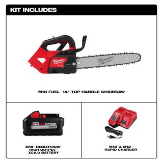 MW M18 FUEL 14 in. 18V Lithium-Ion Brushless Cordless Battery Top Handle Chainsaw Kit with 8.0 Ah Battery  Rapid Charger 2826-21T