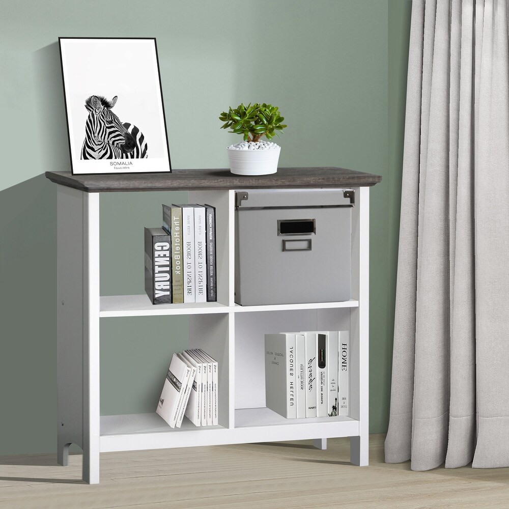 Olivia 4 Cube Bookcase in Grey Oak and White Finish