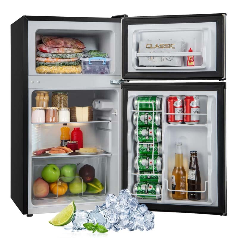 3.2 Cu. Ft 2-Door Compact Refrigerator Mini Fridge Freezer Cooler for Dorm Office Apartment