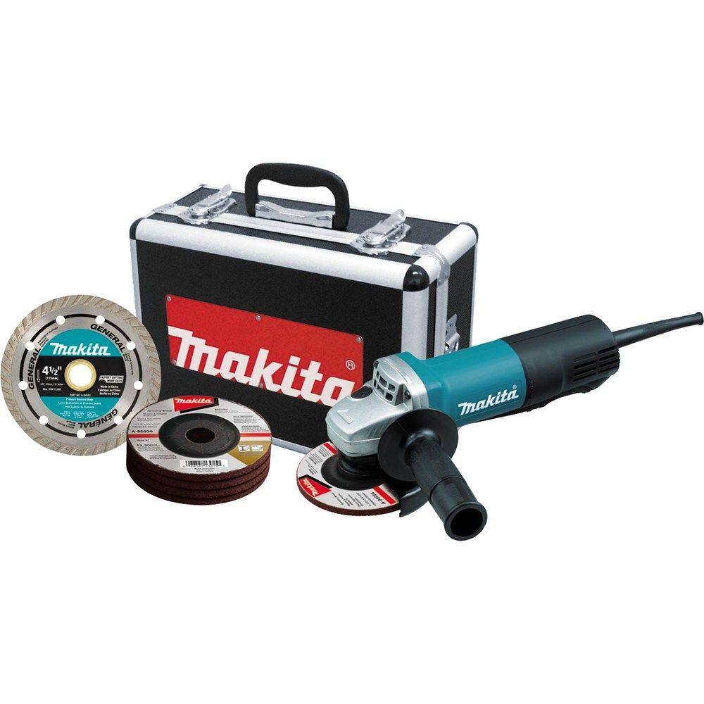 Makita 7.5 Amp Corded 4-12 in. Paddle Switch Grinder with Aluminum Case Diamond Blade and Grinding Wheels 9557PBX1