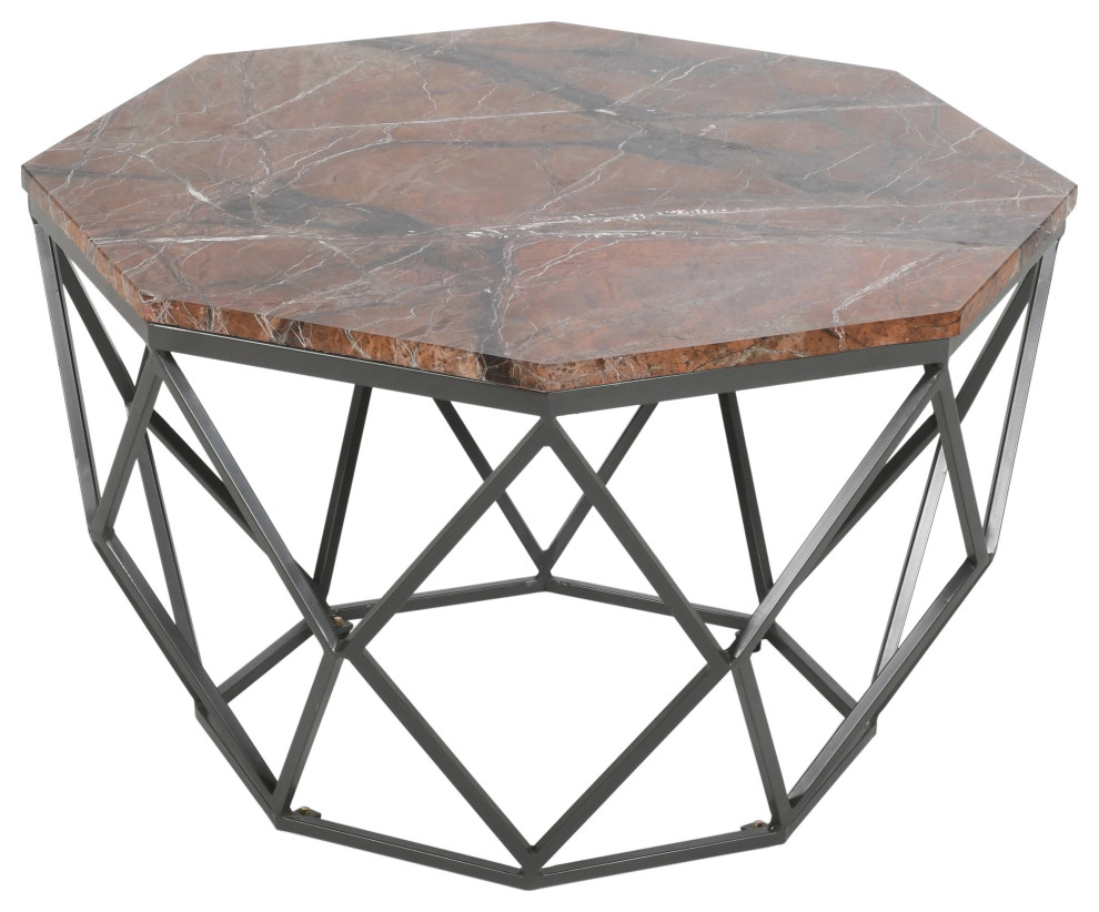 Valley Dark Marble Octagonal Cocktail/Coffee Table With Black Powder Coated Base   Industrial   Coffee Tables   by Coast to Coast Imports  LLC  Houzz