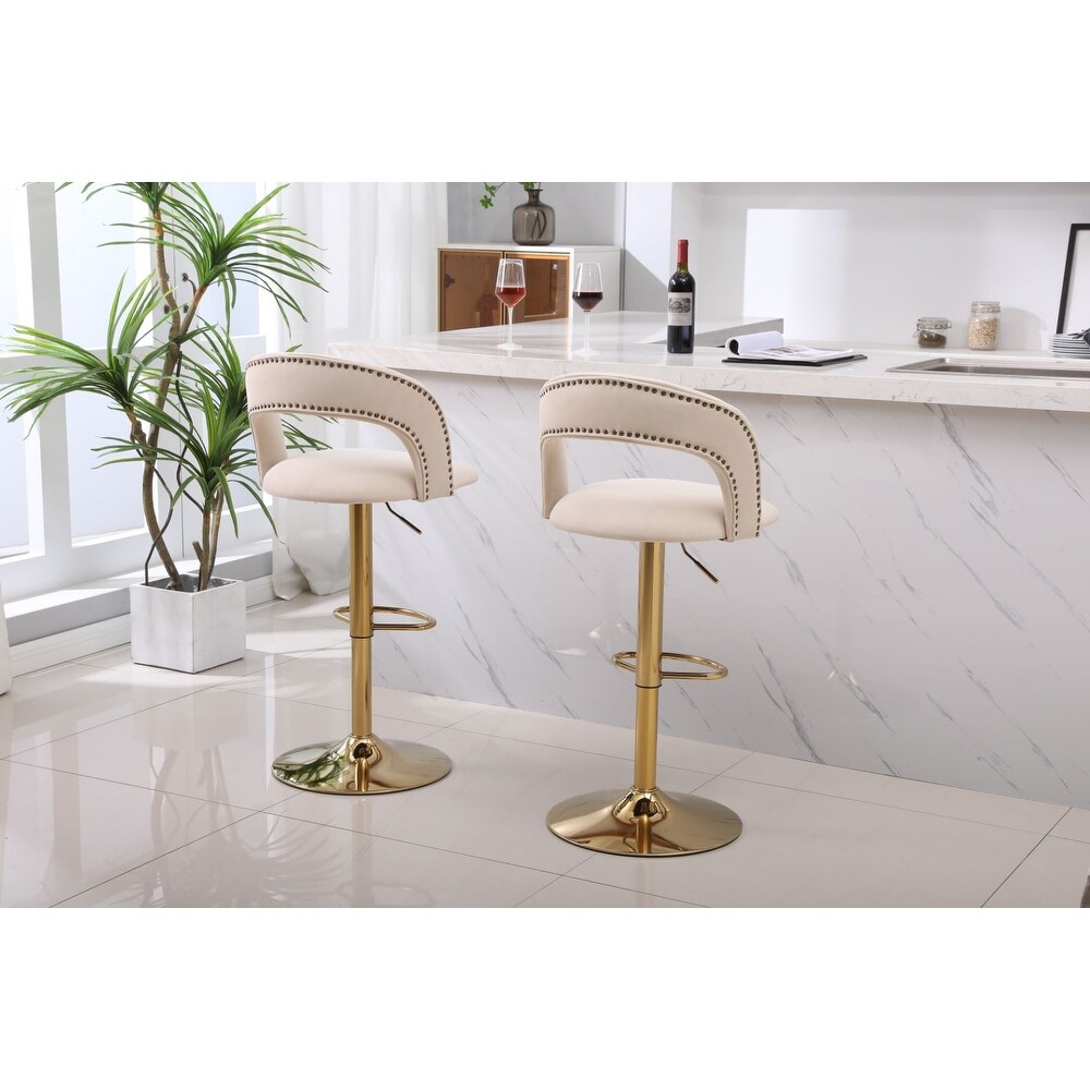 Swivel Velvet Bar Stool Counter Height Adjustable Set of 2