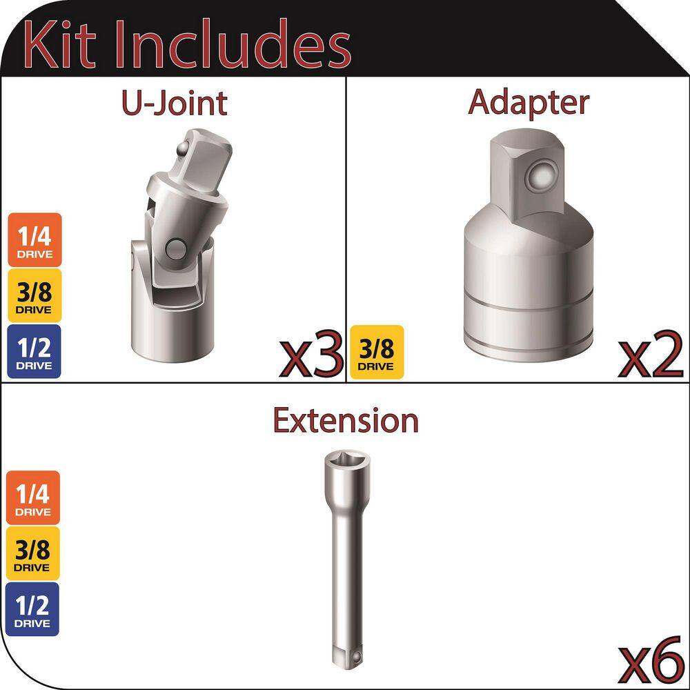 Husky 14in. 38in. and 12 in. Drive Accessory Set (11-Piece) HACCY11PC