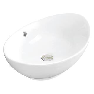 Karran Valera 23 in. Vitreous China Oval Vessel Bathroom Sink in White with Overflow Drain VC-301-WH