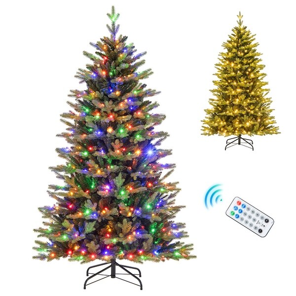 Gymax 5/6 FT PreLit Artificial Christmas Tree Hinged Xmas Tree w/