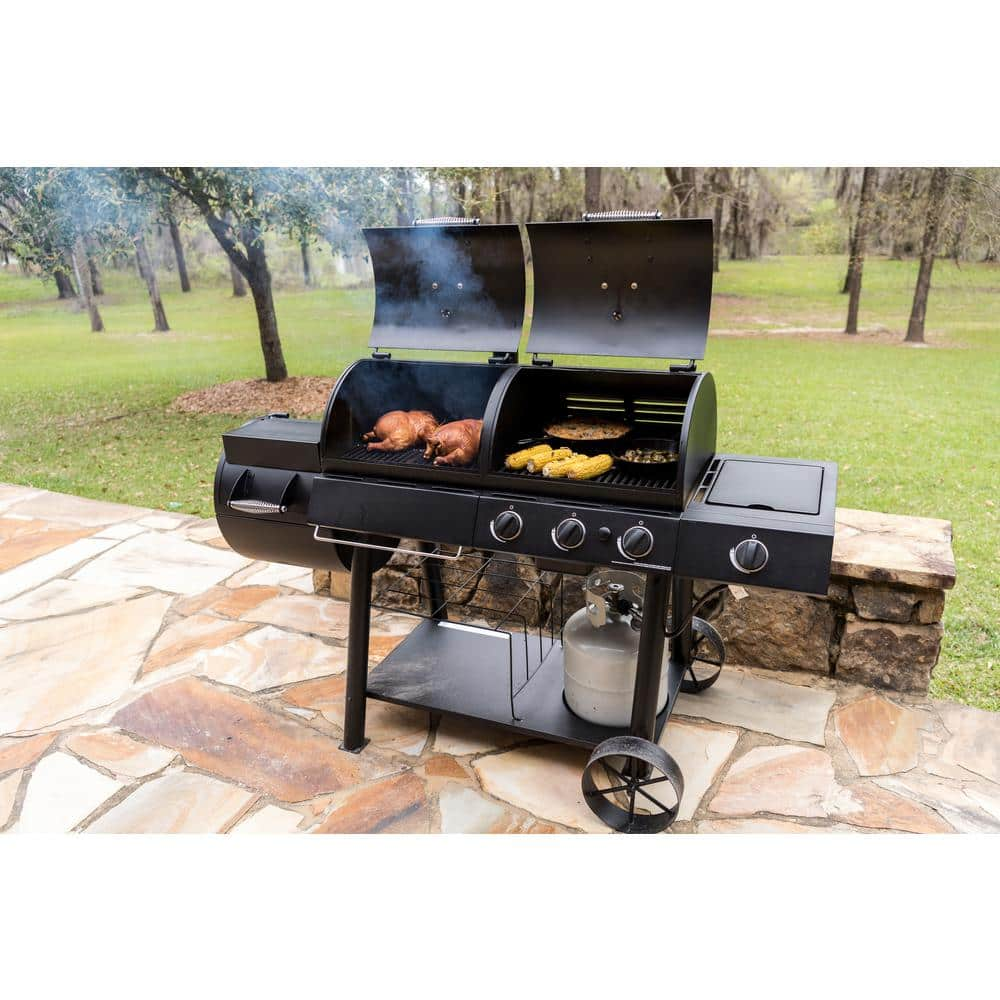 OKLAHOMA JOE'S Longhorn Combo 3-Burner Charcoal and Gas Smoker Grill in Black with 1,060 sq. in. Cooking Space 15202029