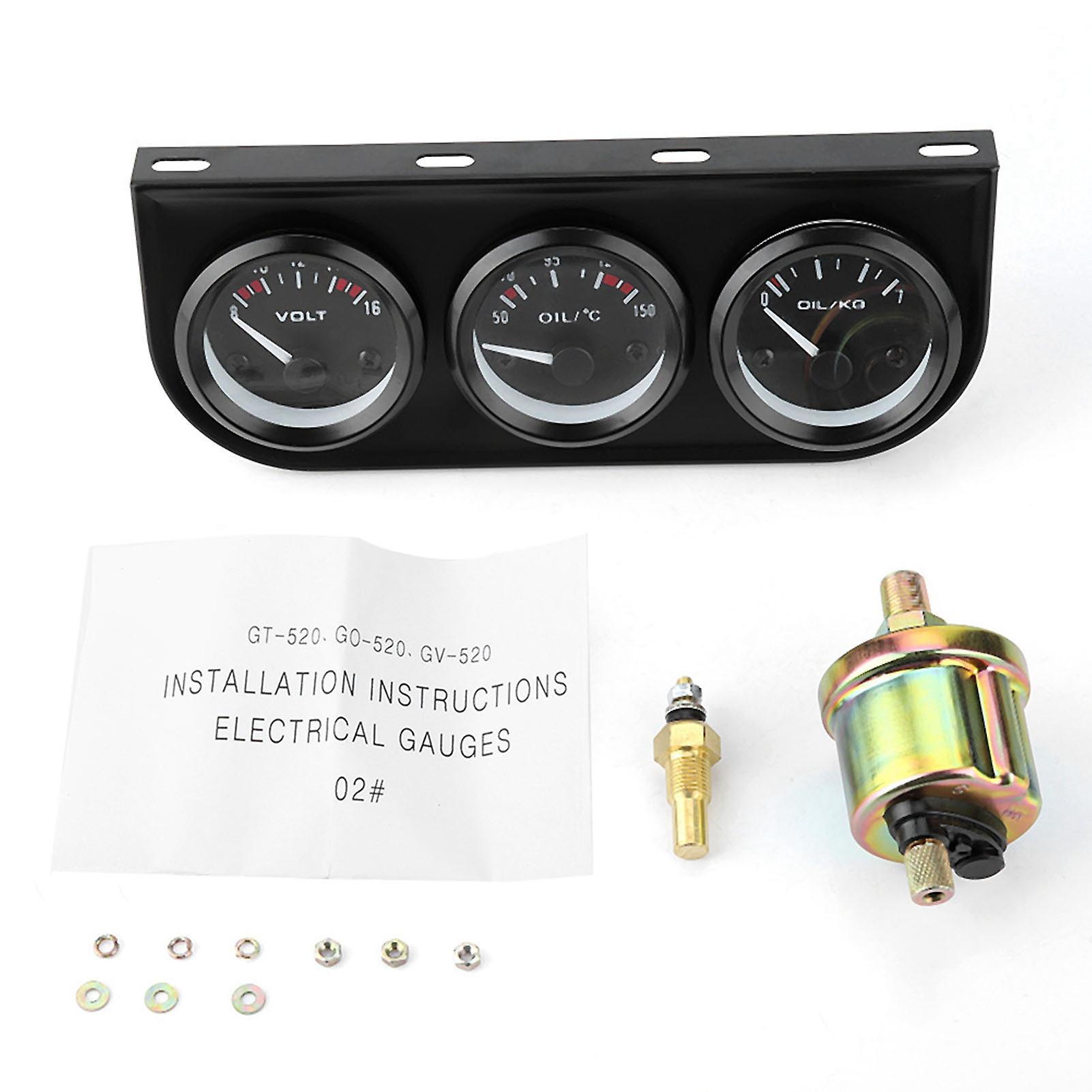 3 In 1 Triple Gauge Kit Voltmeter Water Temp Oil Pressure Gauge Tachometer