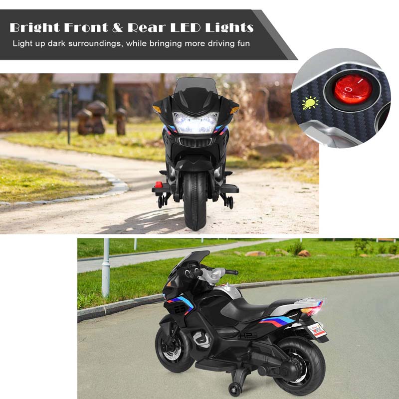 12V Kids Ride On Motorcycle, Battery Powered Electric Kids Motorbike Toy with Training Wheels & LED Lights