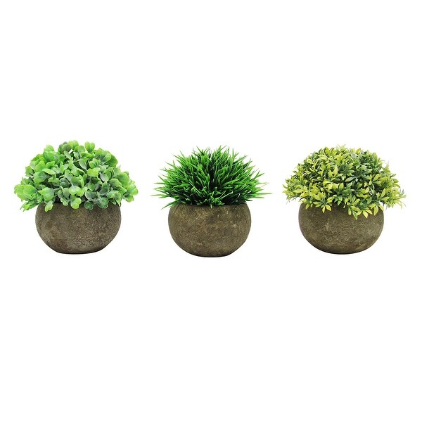 Set of 3 Frosted Green Artificial Boxwood Grass Leaf Succulent Mix Small Plant in Pot 4.5in