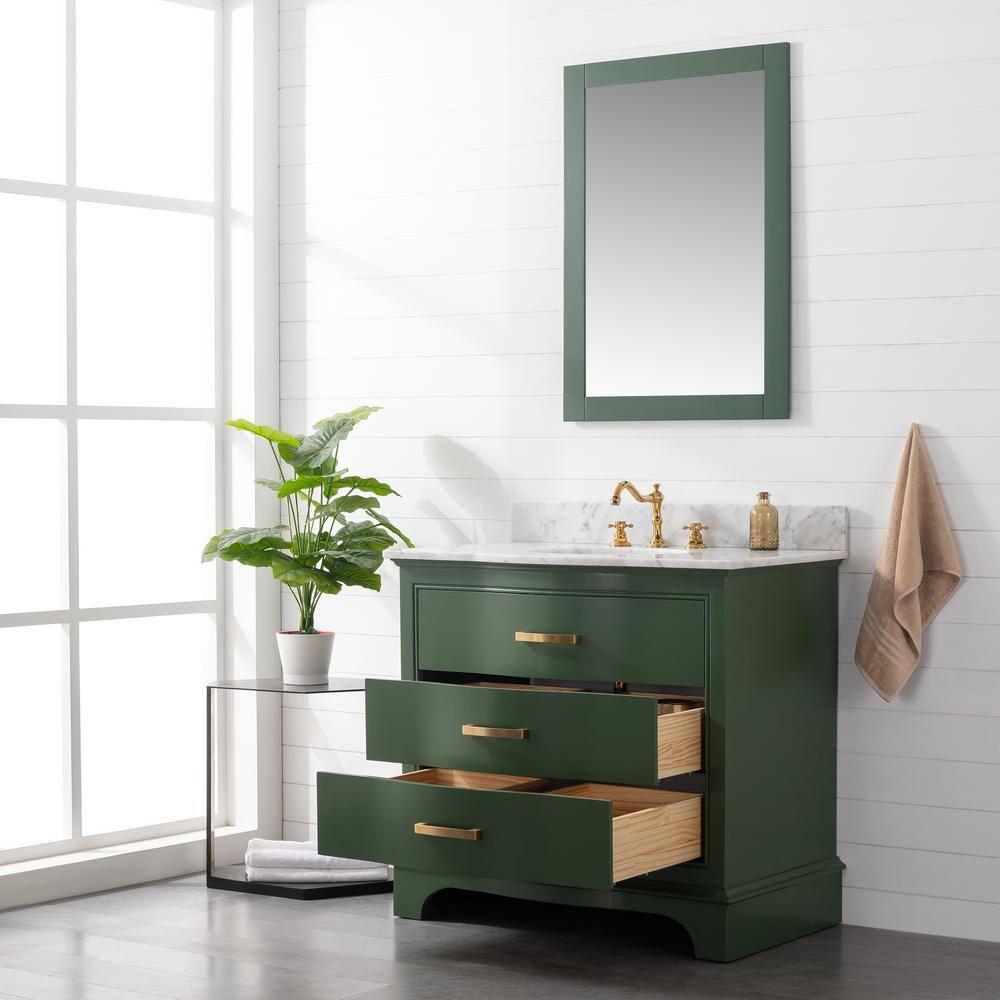 SUDIO Monroe 36 in. W x 22 in. D x 33.7 in. H Bath Vanity in Evergreen with White Marble Top Monroe-36EG