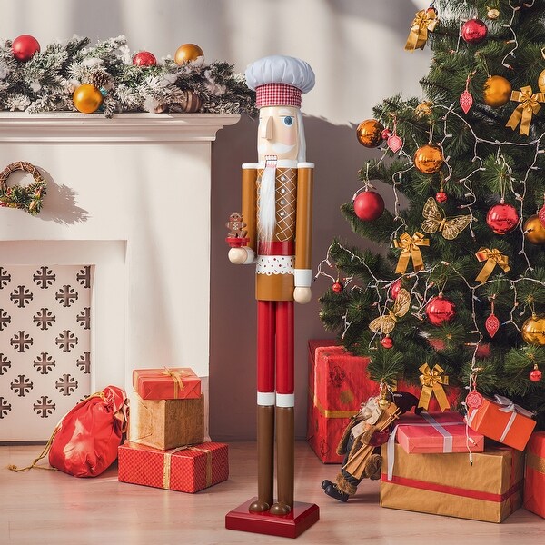 Glitzhome 42H Wooden Christmas Gingerbread Chef Nutcracker