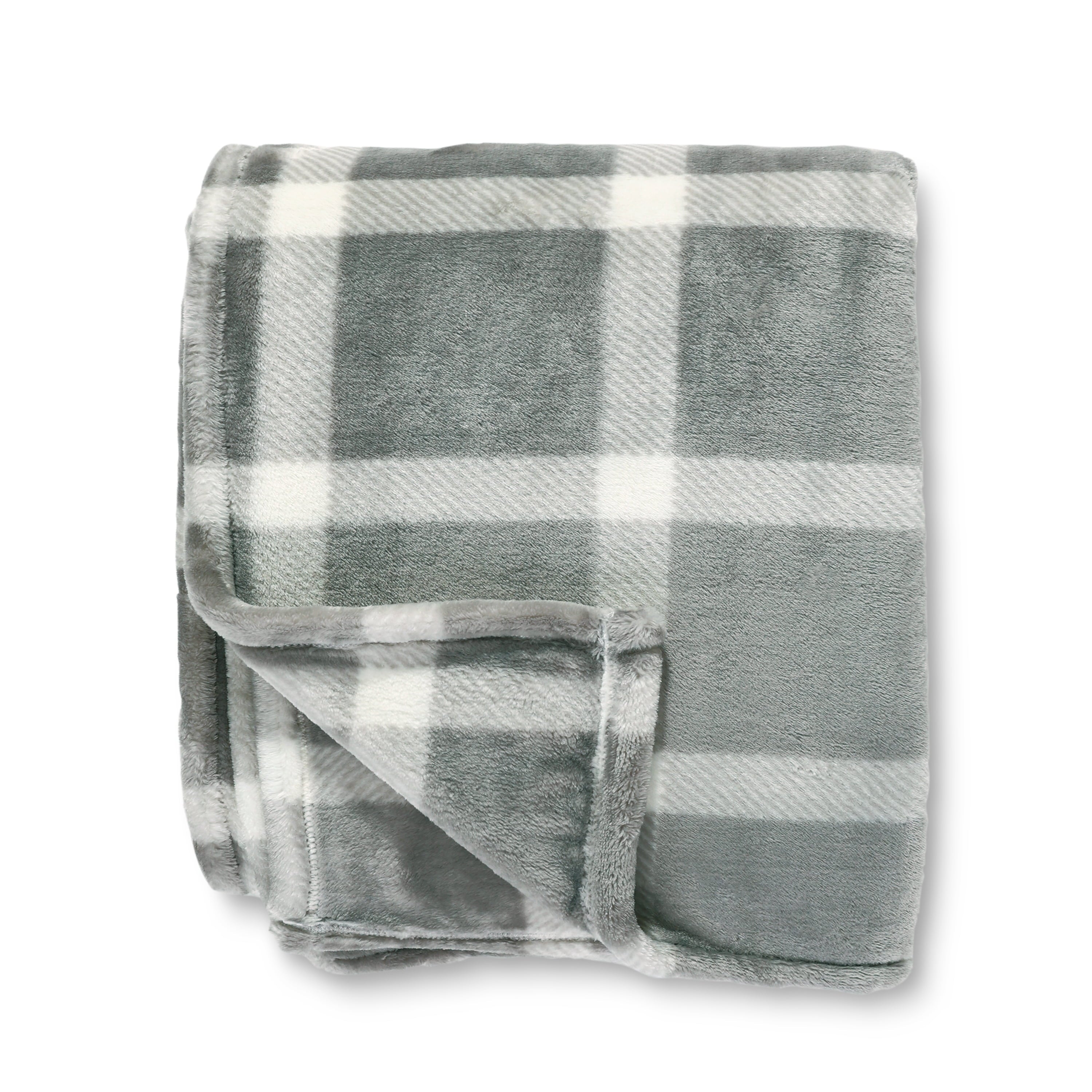 Better Homes and Gardens Recycled Heavyweight Printed Throw 50” x 72” Grey Plaid