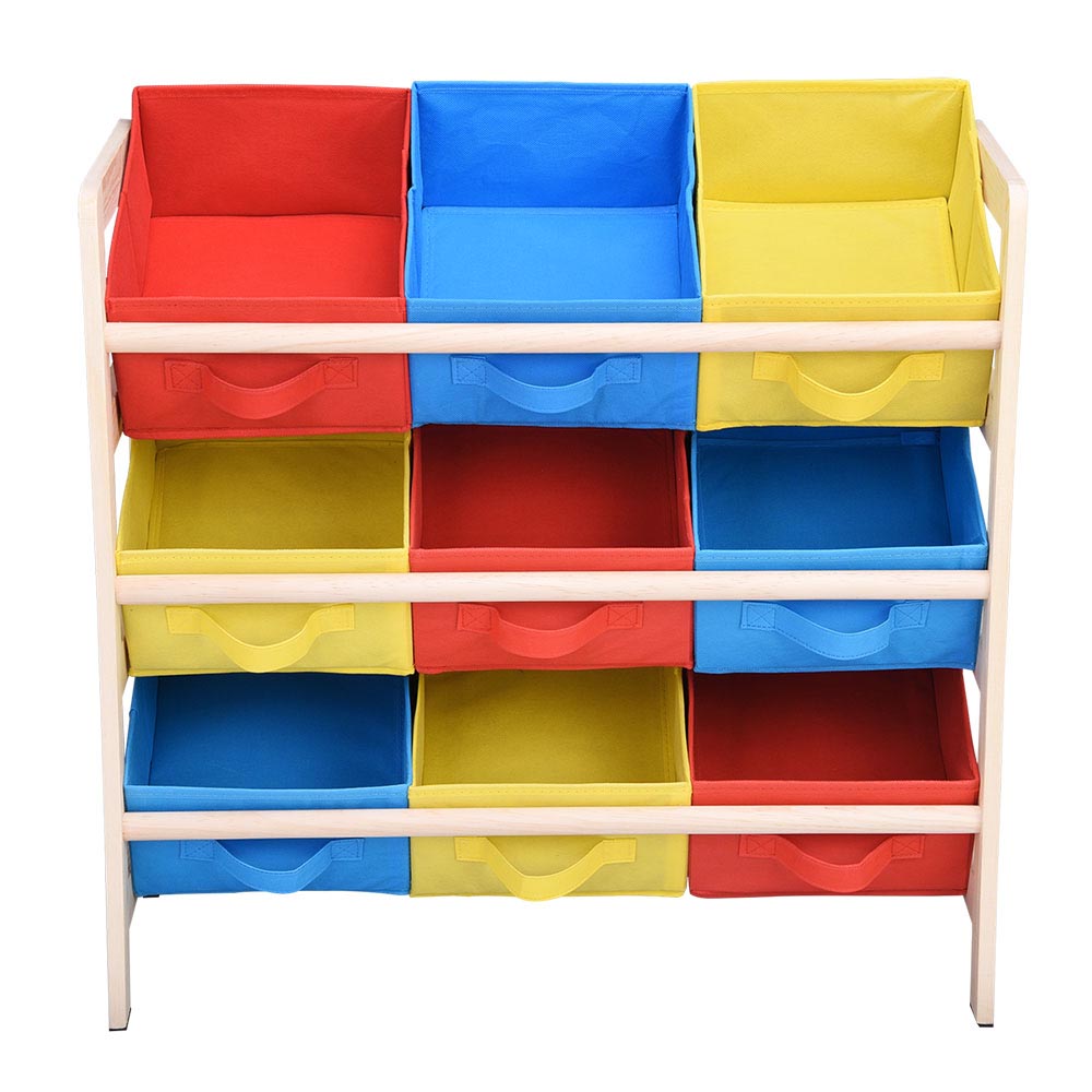 Yescom 3 Tires Kids Toys Color Organizer Wood Shelf 9-Bin Storage