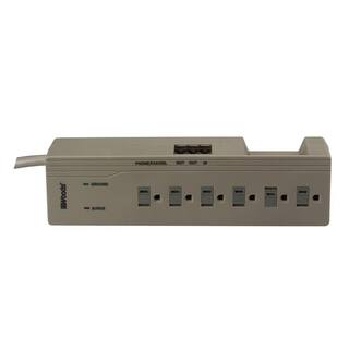 Woods Home Office 6-Outlet 1000-Joule Surge Protector with PhoneFaxDSL and Right Angle Plug 4 ft. Power Cord - Gray 41494