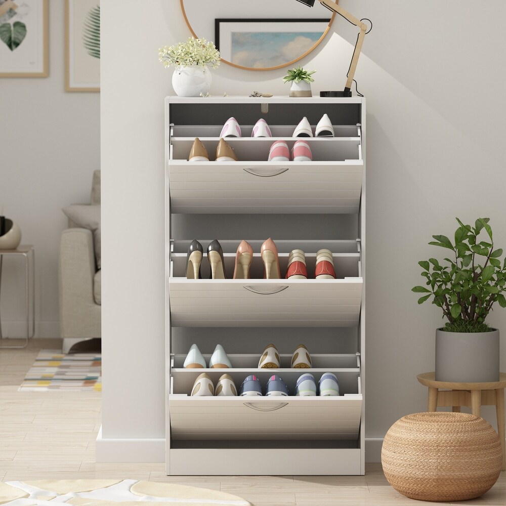 Shoe Cabinet Narrow Shoe Cabinet with 3 Flip Door Space Saving 3 Color