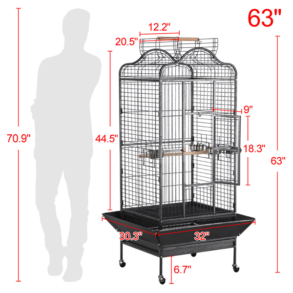 Yaheetech 63''H Open Playtop Extra Large Bird Cage Parrot Cage for African Grey Sun Conures Parakeets Cockatiels， Large Rolling Metal Pet Cage with Stand and Open Roof