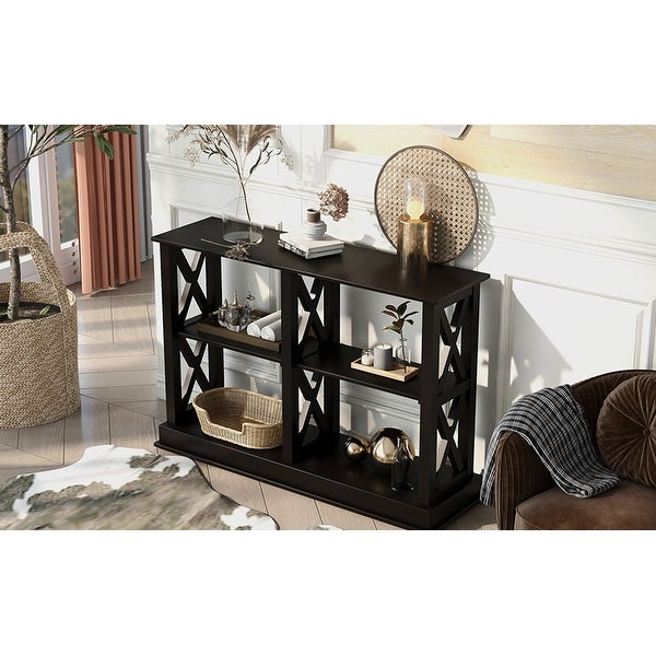 Narrow Sofa Table with 3-Tier Open Storage Spaces