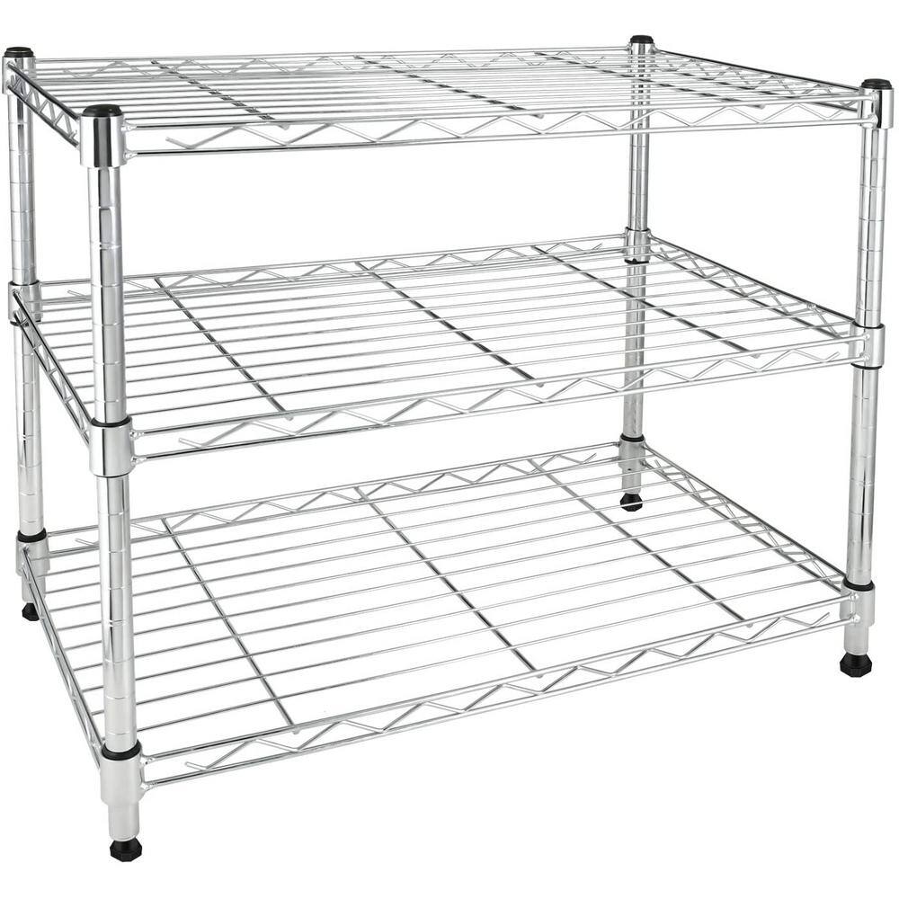 Amucolo Silver 3-Tier Steel Wire Shelving Unit with Wheels (23.82 in. W x 21.7 in. H x 11.8 in. D) DHS-CYHK-003C