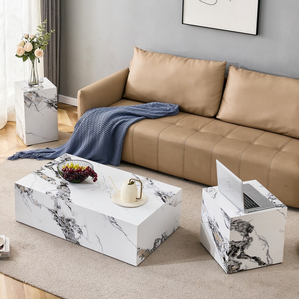 Compact Coffee Table Faux Marble Sofa Side Table Portable Nightstand