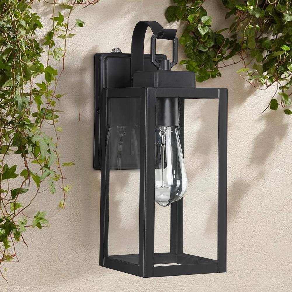 Uixe 1-Light Matte Black Hardwired Outdoor Wall Lantern Sconce Dusk to Dawn Sensor with Clear Glass (1-Pack） SSL-12151-PC