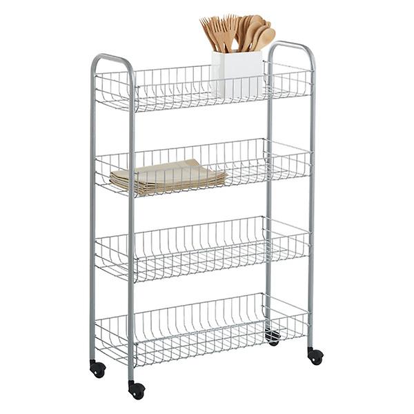 Silver 4Tier Slim Rolling Cart