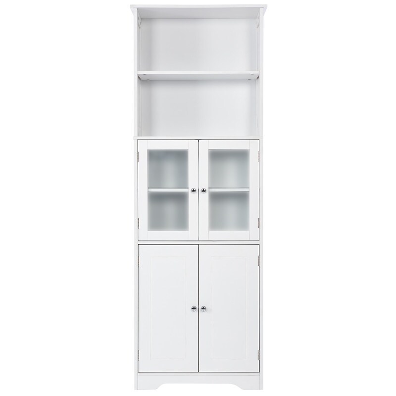 Wooden Freestanding Tower Cabinet Tall Bathroom Storage with Shelves and Doors