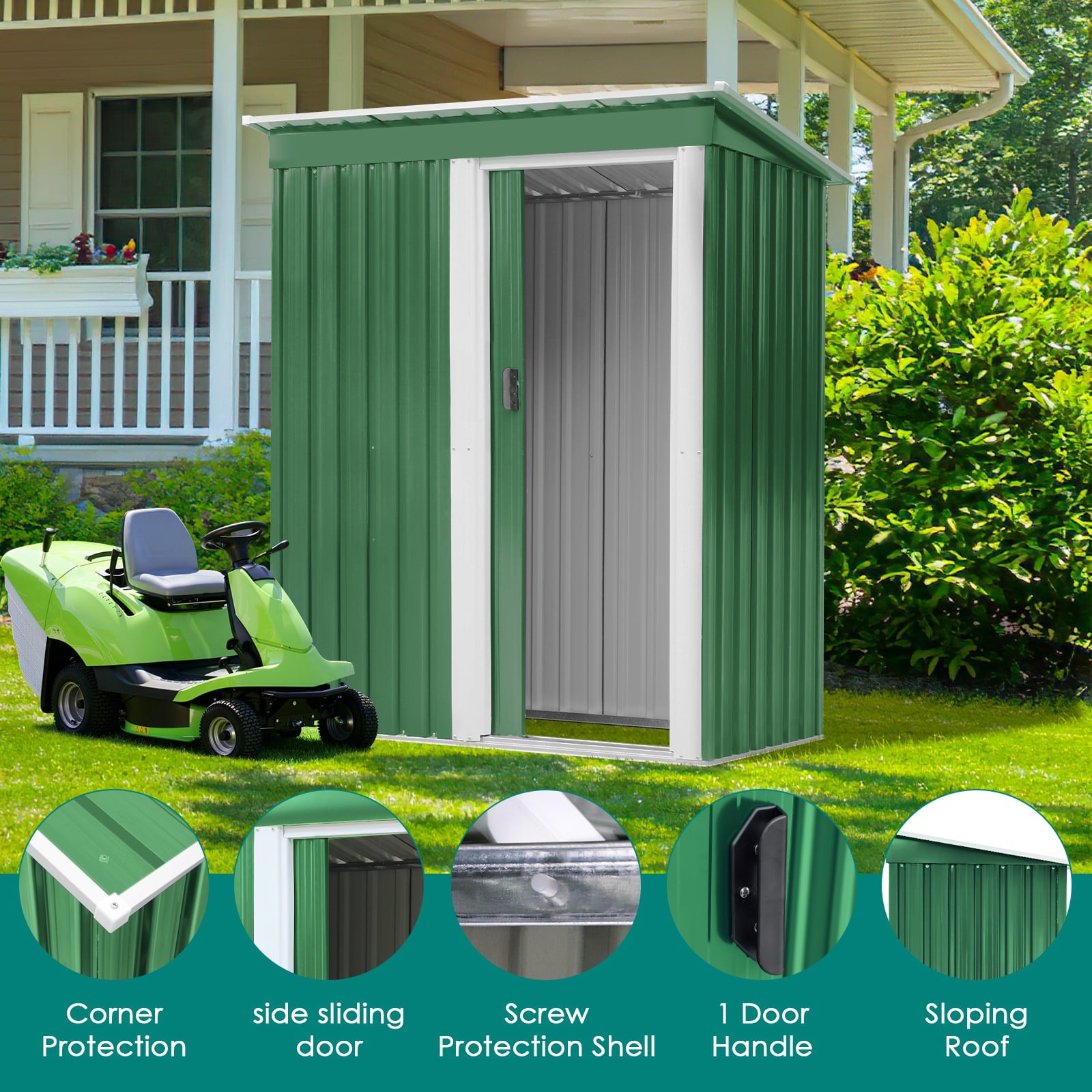 OKVAC 5' x 3' Outdoor Metal Storage Shed Lockable Garden Tools House