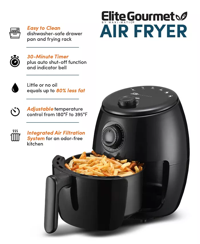 Elite Gourmet 2.1Qt. Compact Electric Hot Air Fryer with Timer and Temperature Controls 1000W