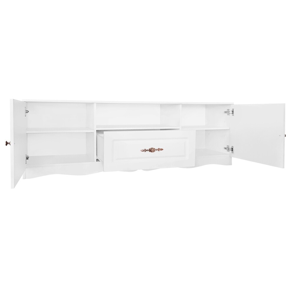 Modern TV Stand for 60+ Inch TV  Entertainment Center w/ 2 Storage Cabinets   1 Drawer for Living Room  Bedroom  Office  65 Inch