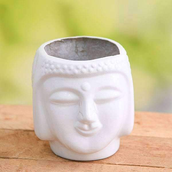 6 inch (15 cm) SML-001 Buddha Fiberglass Planter (White)