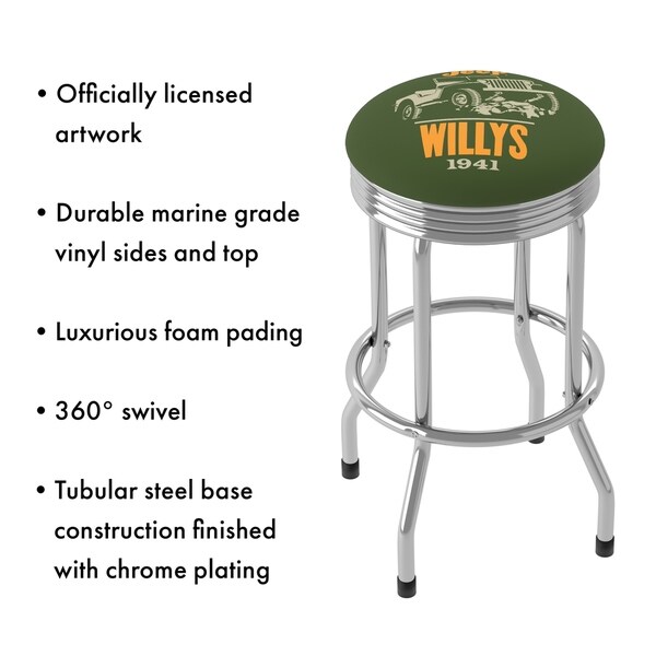 Jeep Willys Red 360 Degree Swivel Barstool with Foam Padded Seat - 20.75 x 20.75 x 29