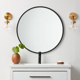 better bevel 36 in. W x 36 in. H Rubber Framed Round Bathroom Vanity Mirror in Black 19004