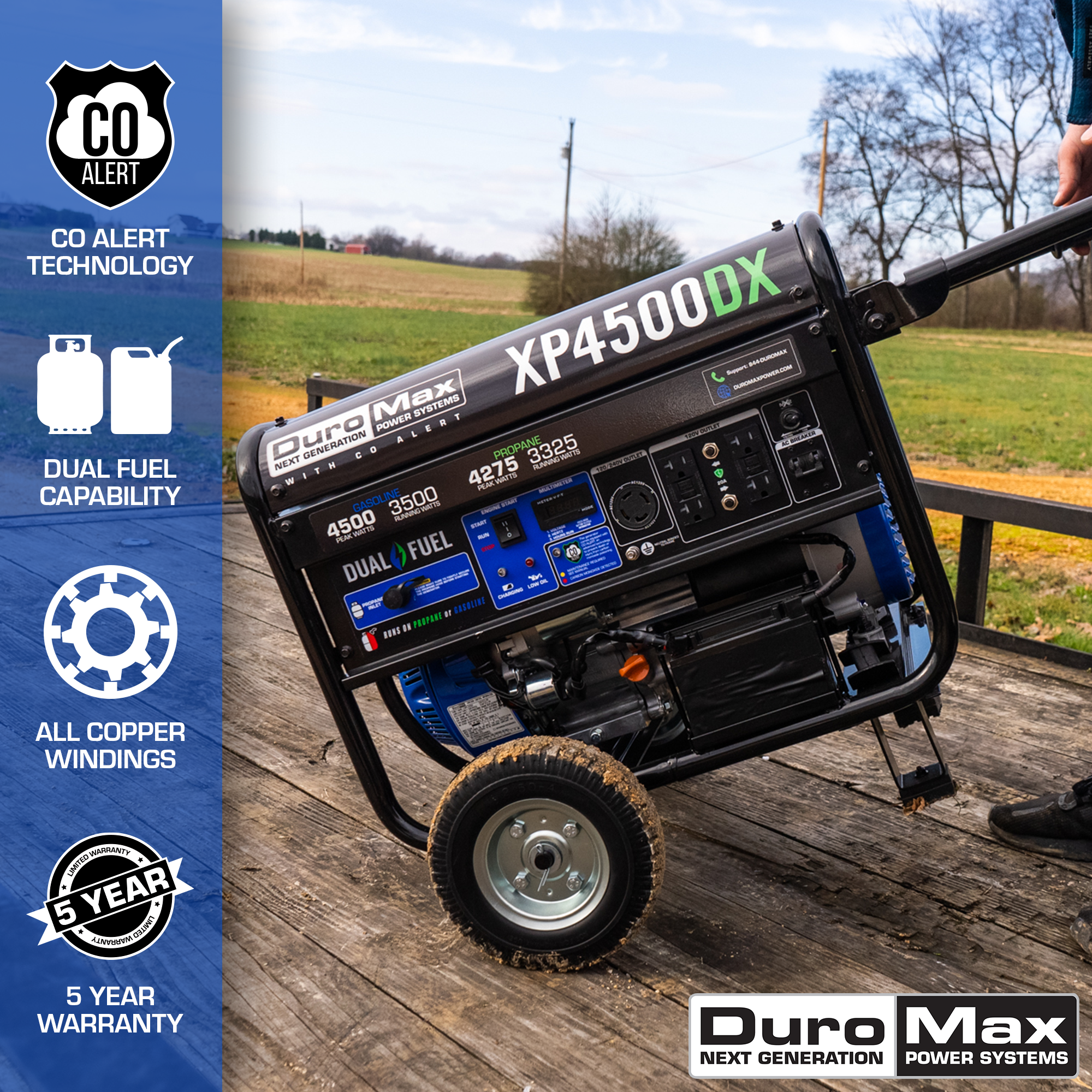 4,500 Watt Dual Fuel Portable Generator w/ CO Alert