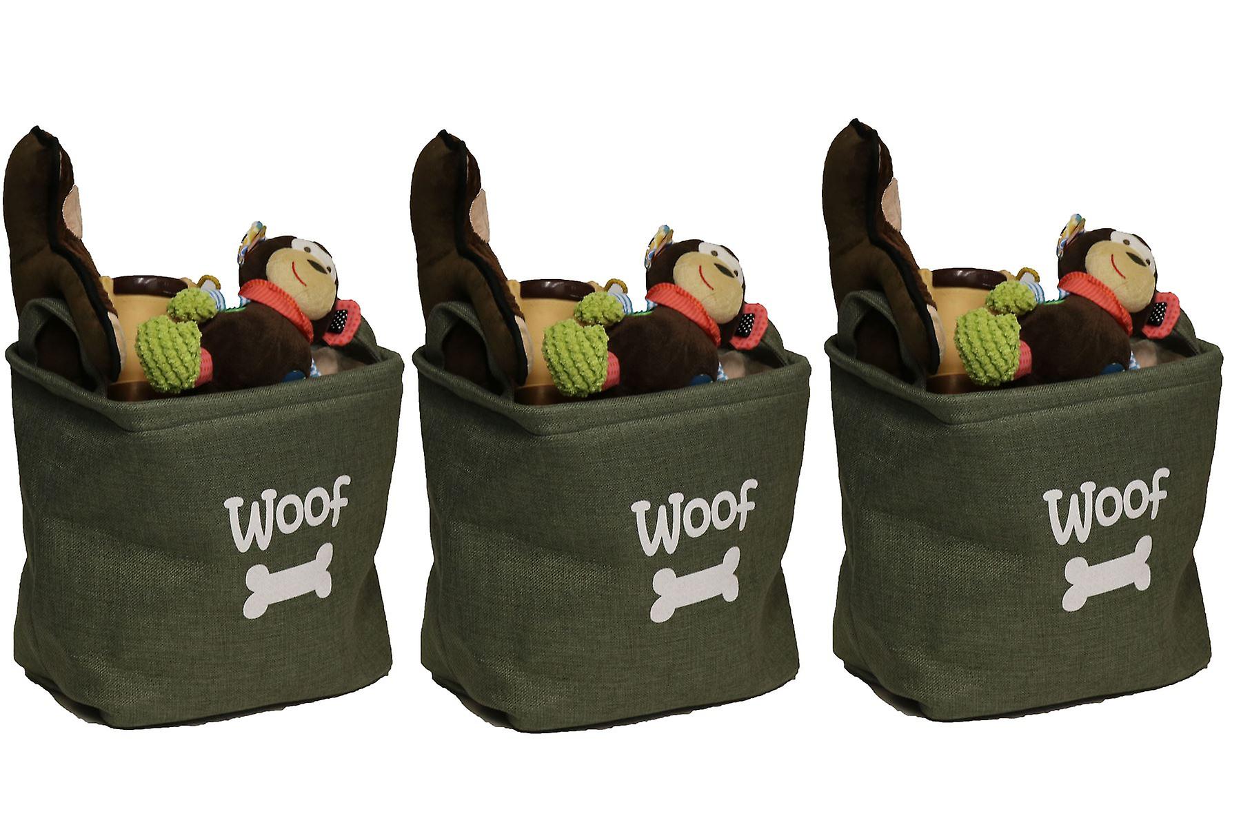 3 Forest Canvas Pet Dog Toy Storage Baskets 33x7cm