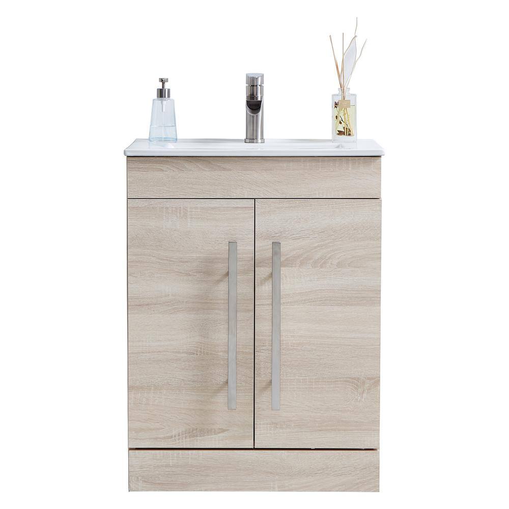 VC CUCINE 24 in. W x 15.16 in. D x 31 in. H Modern Bathroom Vanity in Grey Wood with Ceramic Top in White with White Sink US10DNS-MZ61E-410-1